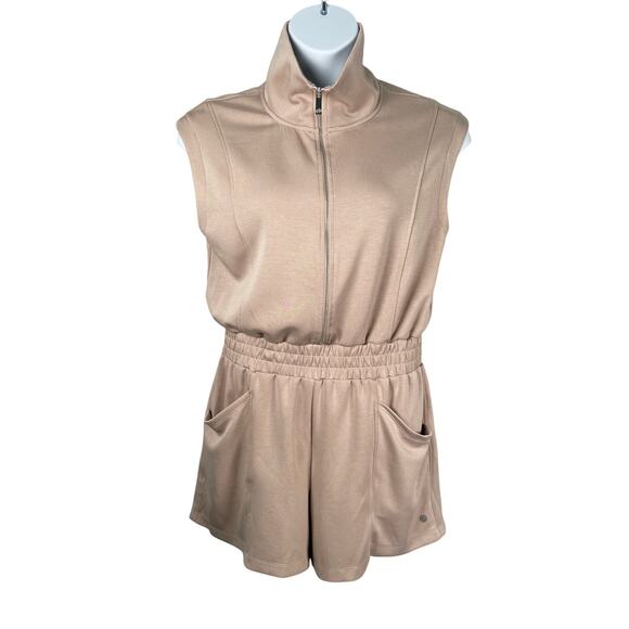 Apana Romper Womens Large Beige Taupe Soft Knit Zip Up Mock Neck Casual Travel - Picture 1 of 8
